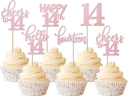 Vista 27 de Rsstarxi Paquete de 30 adornos para cupcakes de 6º cumpleaños con purpurina negra de seis Hello 6 para cupcakes Cheers to 6 años de edad