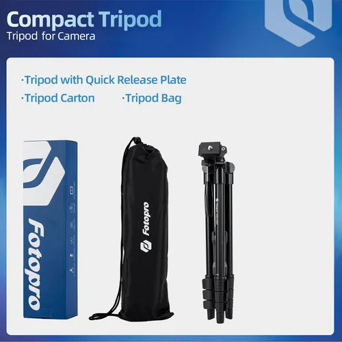 Vista 4 de Fotopro DIGI-3400 - Trípode de viaje ultraligero y compacto de 120 cm con placa de liberación rápida y cabezal panorámico, trípode de aluminio