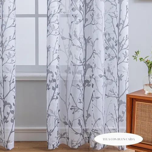 Vista 4 de Luvyohmee - Cortinas blancas y grises de 63 pulgadas de largo, 2 paneles, cortinas semi transparentes para ventanas para sala de estar/dormitorio