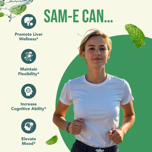 Vista 6 de Suplemento SAM-e de 500 mg – Cápsulas de S-adenosil-L-metionina de 500 mg de alta resistencia para el cerebro articular, el hígado y el estado