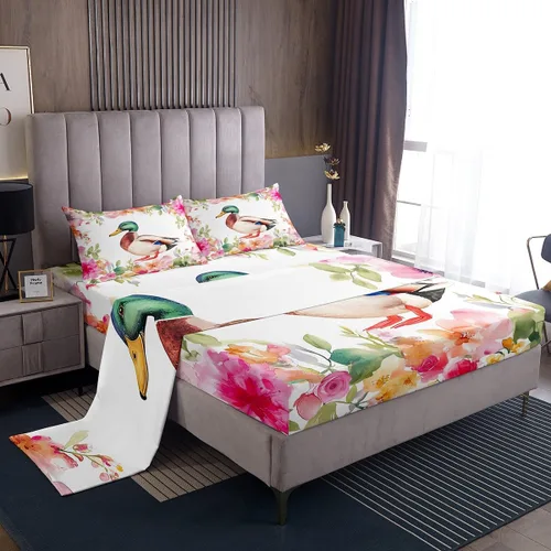 Vista 29 de Erosebridal Juego de sábanas de tamaño individual con diseño de gatos y gatos, con temática de animales, con flores coloridas, juego de sábanas