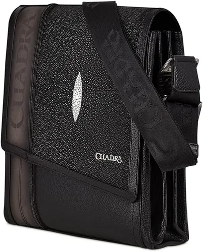 Vista 2 de Cuadra Bolso bandolera para hombre en piel auténtica de Stingray, negro