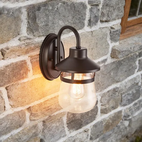 Vista 3 de Tarentlight Aplique de pared para exteriores con pantalla de vidrio transparente semillado, accesorio exterior impermeable en acabado de bronce