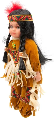 Vista 3 de Muñeca nativa americana Magena de porcelana de 10 pulgadas