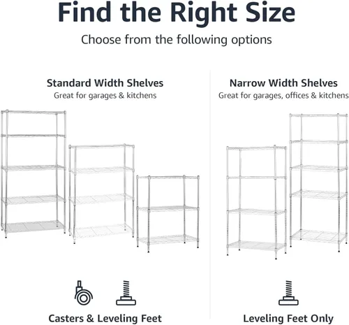 Vista 6 de Amazon Basics Estante organizador ajustable de alambre de acero resistente con 3 estantes para cocina, garaje, 23.2 pulgadas de largo x 13.4