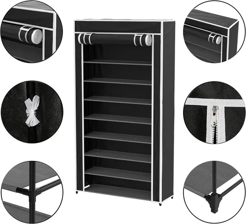 Vista 4 de Lavish Home Zapatero de 9 niveles con cubierta para polvo y marco de metal, organizador vertical independiente de almacenamiento de calzado (negro)