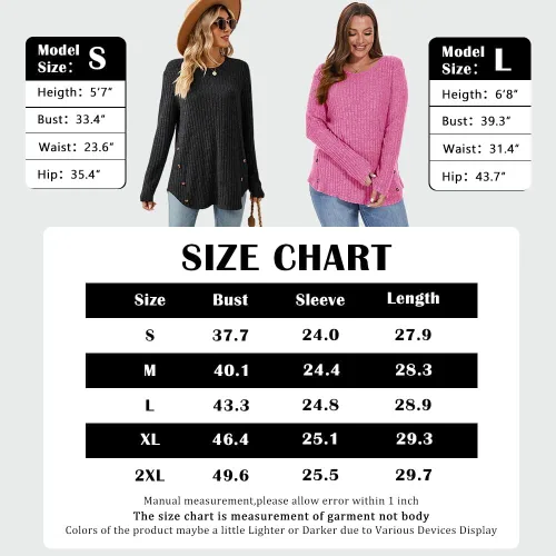 Vista 6 de Lafural Camisetas de manga larga para mujer, camisetas de otoño, suéteres de cuello redondo con botones