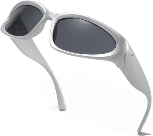 Vista 9 de Gafas de sol deportivas envolventes para hombres y mujeres, marco grueso ovalado de moda, de plástico ligero y duradero para exteriores UV400