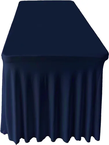 Vista 2 de Mantel para mesa rectangular de elastano azul marino de 8 pies de largo x 30 pulgadas de ancho x 30 pulgadas de alto