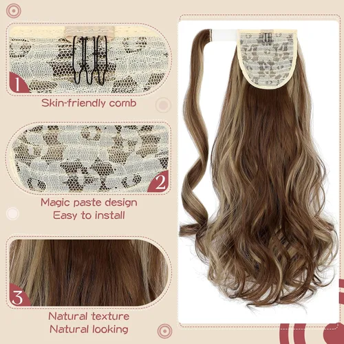 Vista 3 de FELENDY Extensión de cola de caballo, extensiones de cabello rizado ondulado de 18 pulgadas para mujer, extensiones de cabello sintético con clip