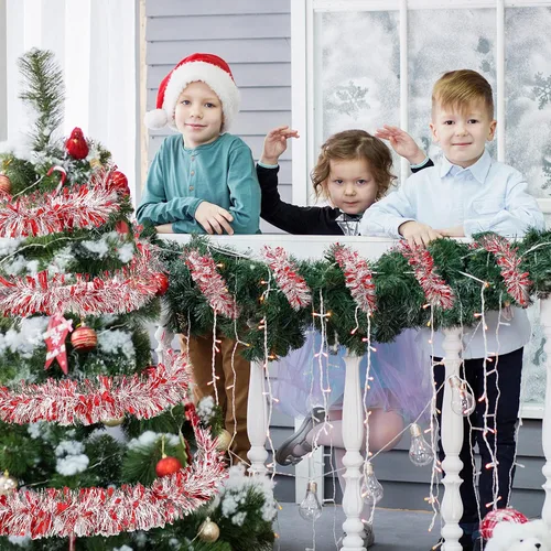 Vista 3 de Guirnalda de oropel de Navidad de 50 pies, guirnalda metálica para decoración de árbol de Navidad, boda, cumpleaños, Año Nuevo, adornos colgantes