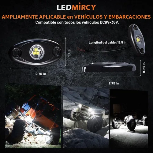 Vista 6 de LEDMIRCY Luces LED de roca, 10 unidades, color blanco para J e e p, camión todoterreno, RZR, auto, barco, SUV, impermeable, de alta potencia, luces