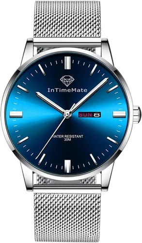 Vista 8 de INTIMEMATE Reloj de pulsera para hombre, de lujo, con diamantes de lujo, con calendario, vestido de negocios, reloj brillante para hombre