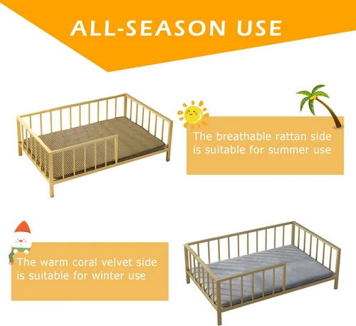 Vista 4 de OSCHF Cama para perros con rieles, marco de cama elevado de metal para mascotas con tablero de madera maciza y tapete suave lavable para perros