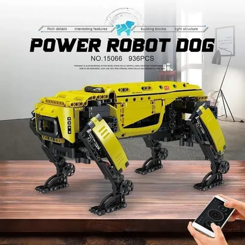 Vista 6 de Mould King 15066 Kit de bloque de construcción para perros robot técnico amarillo de cuatro patas, módulo de potencia RC robot inteligente mecánico