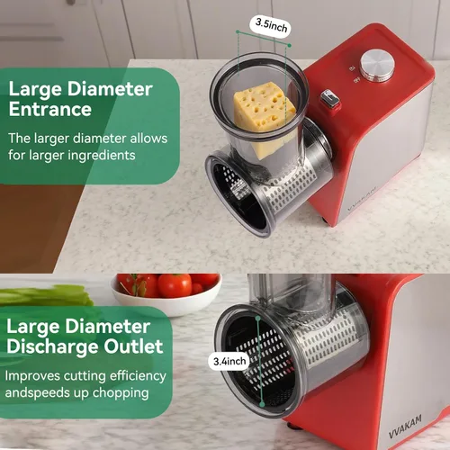 Vista 2 de Rallador Eléctrico de Queso 5-en-1, Fabricador de Ensalada de 300W, Rallador Eléctrico para Queso en Bloque, Picadora Eléctrica de Alimentos