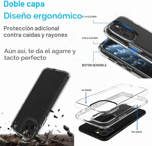 Vista 7 de Funda personalizada de doble capa para Apple iPhone 14 PRO de 6.1 pulgadas solamente, diseña tu propia funda transparente transparente para fotos