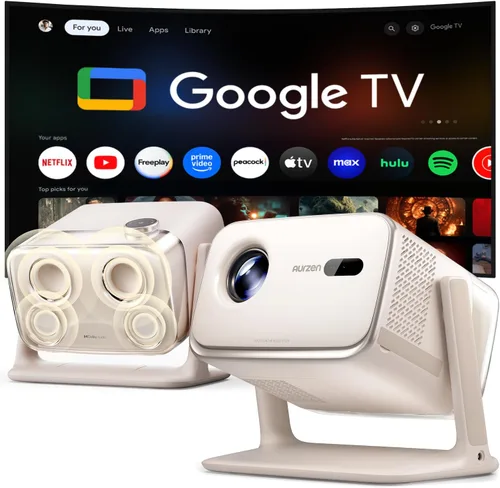 Vista 12 de Aurzen BOOM mini Google TV Proyector inteligente para exteriores con audio Dolby de 20 W 4K Supported Movie Projector with WiFi and Bluetooth