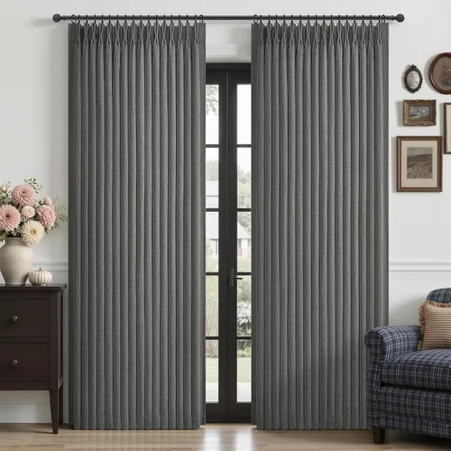 Vista 28 de Cortinas plisadas de lino opacas de 96 pulgadas de largo, juego de 2 paneles para oscurecer la sala de estar/dormitorio, cortinas térmicas virales