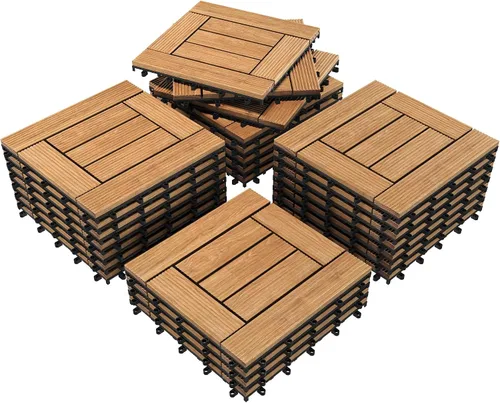 Vista 11 de Yaheetech 27 azulejos de madera para terrazas de patio, azulejos entrelazados para patio, madera maciza y plástico para interiores y exteriores, 12