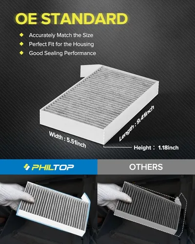 Vista 7 de PHILTOP Filtro de aire de cabina HEPA con carbón activado, compatible con Tesla modelo 3 2017-2025, modelo Y 2020-2025, filtro para arriba el olor a