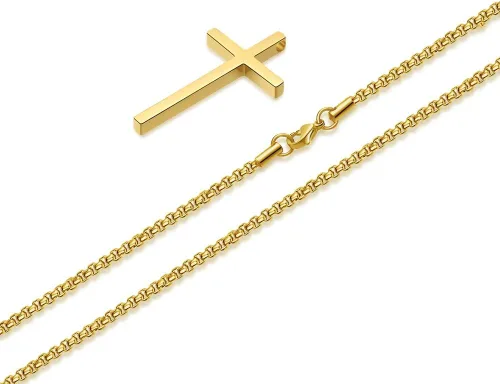 Vista 7 de M MOOHAM- Collar con dije de cruz de acero inoxidable para hombre, cadena de eslabones cuadrados de 16 a 30 pulgadas, color plateado, negro, dorado