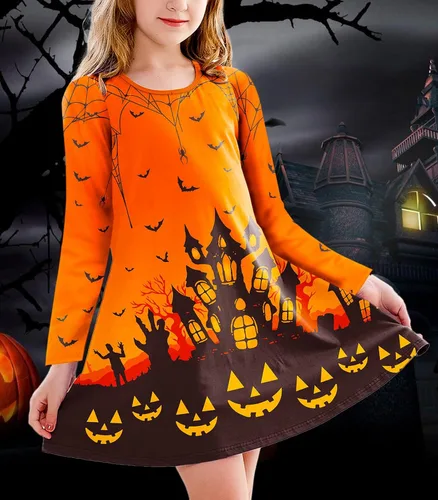 Vista 2 de Deerose Vestido de manga larga con estampado de trébol irlandés para niñas de 3 a 12 años