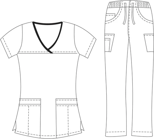 Vista 2 de Dagacci Medical Uniform Conjunto de ropa quirúrgica para mujer con top y pantalones elásticos en contraste