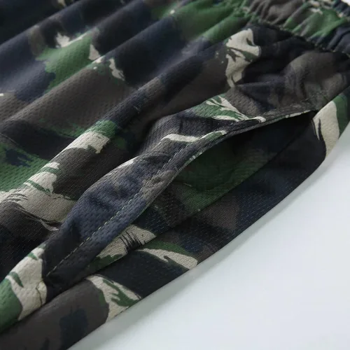 Vista 9 de Conjunto deportivo para hombre, conjunto de verano para hombre, manga deportiva, pantalones cortos ajustados de secado rápido, camuflaje para hombre