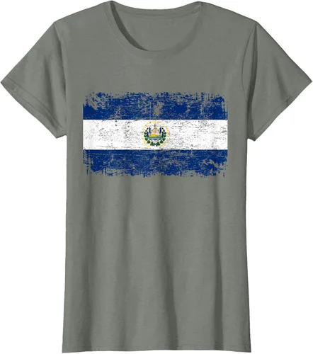 Vista 13 de EL SALVADOR Bandera Vintage Hombres Mujeres Niños Camiseta EL SALVADOR