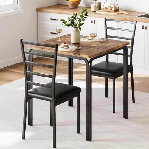 Vista 11 de IDEALHOUSE Juego de sillas de mesa de comedor de 5 piezas para espacios pequeños, juego de comedor moderno de interior para 4, juego de mesa Marrón