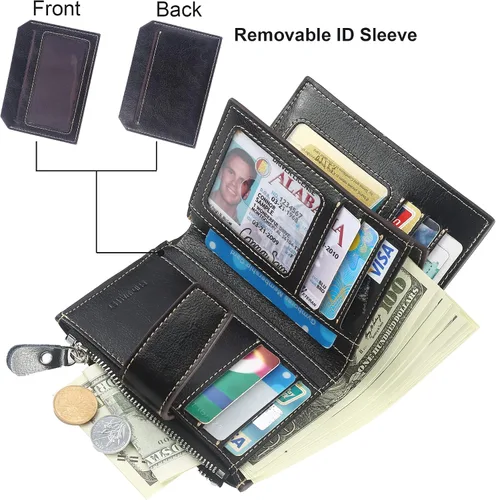 Vista 2 de Lavemi Pequeña cartera compacta para mujer, con bloqueo RFID, de piel auténtica, plegable, con ventanas de identificación