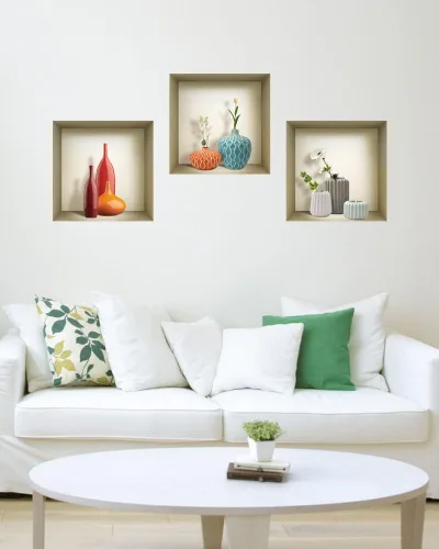 Vista 20 de Arte de pared 3D, juego de calcomanías de nicho, decoración de pared 3D, calcomanías de pared para sala de estar, calcomanías de pared