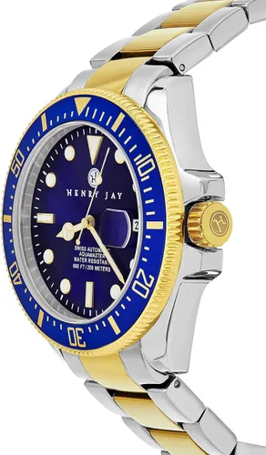 Vista 4 de HENRY JAY Aquamaster - Reloj de buceo suizo automático para hombre con cuerda automática chapado en oro de 23 quilates dos tonos acero inoxidable