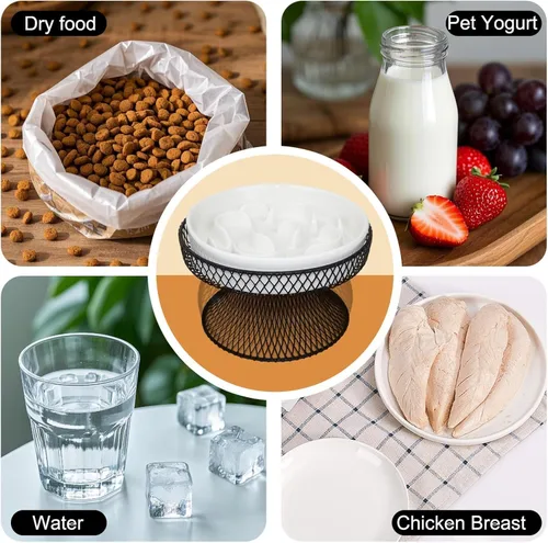 Vista 6 de 2 piezas de comederos elevados de cerámica para gatos con alimentación lenta con soporte, comedero lento para gatos para comida húmeda y seca