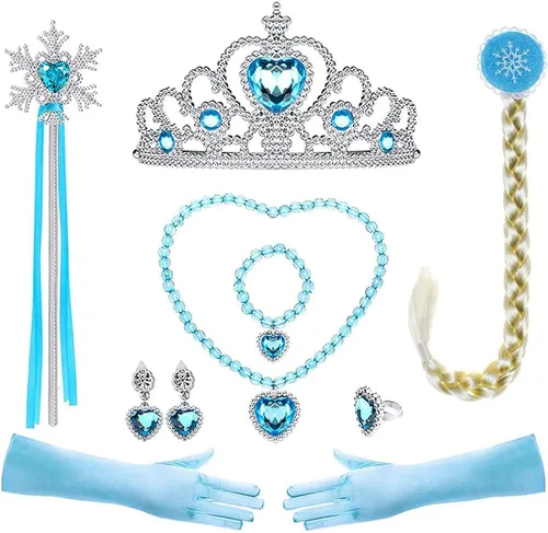 Vista 5 de OMFIONES Elsa - Vestido de princesa de Frozen para niñas, disfraz de Halloween, fiesta de cumpleaños con accesorios