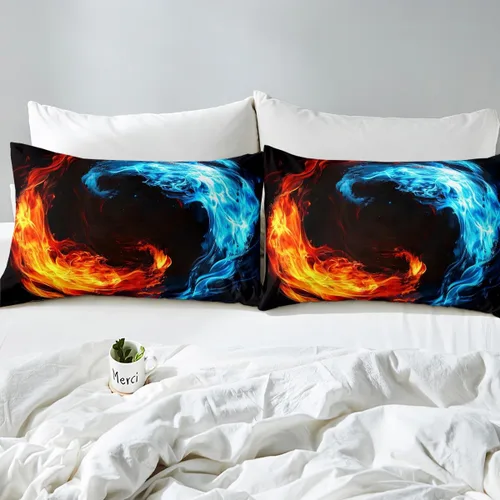 Vista 7 de Erosebridal Yin Yang - Juego de edredón para niños y adolescentes, edredón de plumón de hielo y fuego, tamaño individual, juego de ropa de cama