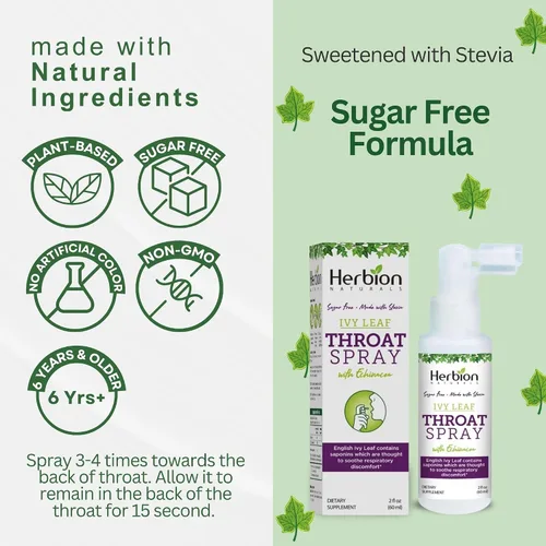 Vista 7 de HERBION Naturals - Spray para garganta, alivia las molestias respiratorias con el poder de los extractos de hiedra inglesa, malvavisco y equinácea