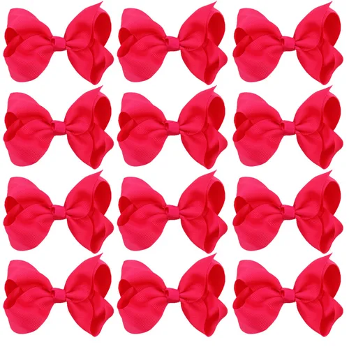 Vista 20 de Lazos para el cabello de 4 pulgadas para niñas y bebés, 12 unidades, color sólido (verde manzana)