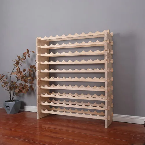 Vista 2 de Armario para vino independiente para piso, apilable, almacenamiento modular para encimera, soporte de vino de madera (100 botellas)