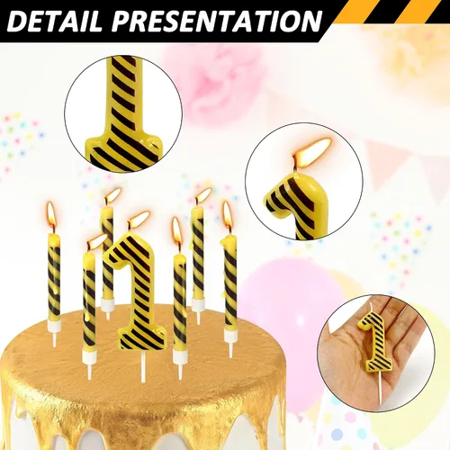 Vista 3 de Velas de cumpleaños de construcción número 1, juego de 12 adornos de construcción para tartas, decoración de pastel de excavadora para cumpleaños