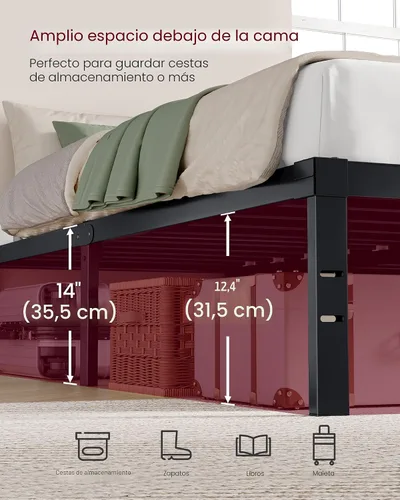 Vista 6 de VASAGLE Base de cama de metal tamaño individual de 14 pulgadas de alto, capacidad de peso de 550 libras, no necesita somier, con almacenamiento
