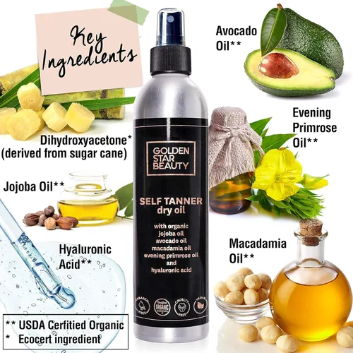 Vista 5 de Suero bronceador facial y aceite seco autobronceador con ácido hialurónico y aceites orgánicos, autobronceadores más vendidos para un brillo dorado