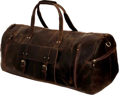 Vista 2 de Bolsa de lona grande de cuero, bolsa de viaje grande para gimnasio, deportes durante la noche, bolsa de fin de semana, viaje, durante la noche