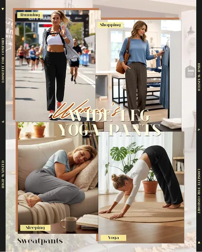 Vista 151 de Neer - Conjunto de 3 pantalones de yoga de pierna ancha para mujer - Pantalones deportivos cómodos, holgados, de cintura alta y casuales