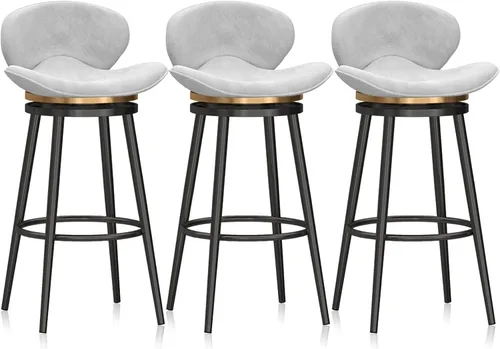 Vista 12 de Taburete de bar moderno con Patas de Metal Negro, giratorio de 360 grados, cómodo y tapizado, ideal para el hogar, bar, cocina, isla, comedor o Pub