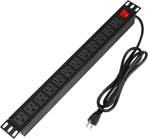 Vista 11 de BTU Protector de sobretensiones de alimentación PDU para montaje en bastidor, regleta de alimentación de 12 salidas con interruptor, montaje