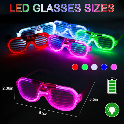 Vista 2 de 5 lentes LED que brillan en la oscuridad para adultos y niños, 5 colores que brillan en la oscuridad, accesorios de neón para suministros de fiesta