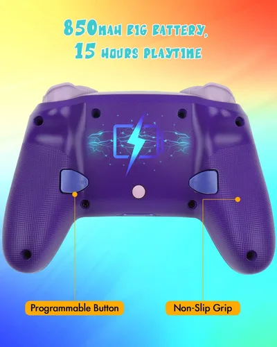 Vista 5 de Wireless Controller for Nintendo SwitchOLEDLite, 2 Magnetic Gorgeous Faceplates Fancy LED Lights 850mAh Big Battery Turbo Back Mapping Buttons