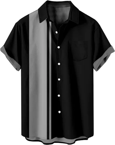 Vista 9 de Men's Color Block Button Down Shirts 2026 Summer Short Sleeve Hawaiian Shirt Loose Fit Lightweight Beach Vacation Tops